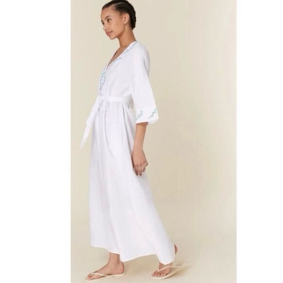 Andie x Fanm Mon Kepez Embroidered Linen Maxi Kaftan Dress Sz XL NWT - Picture 3 of 16